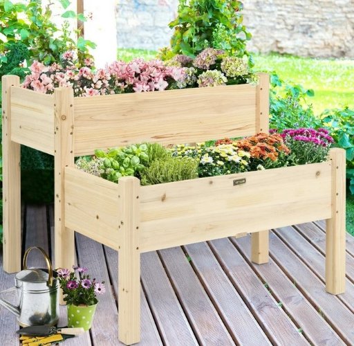 Gymax 2 Tier Wooden Raised Garden Bed Planter Box