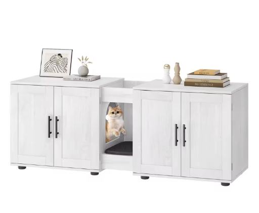 Double-Room Cat Litter Box Enclosure Furniture