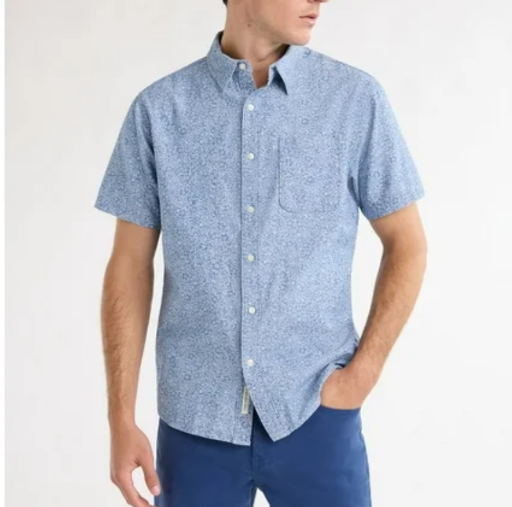 Free Assembly Men's Print Cotton Chambray Short-Sleeve Button-Up Shirt