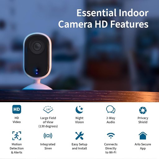 Arlo Essential 2nd Gen Wired Indoor Security Camera HD