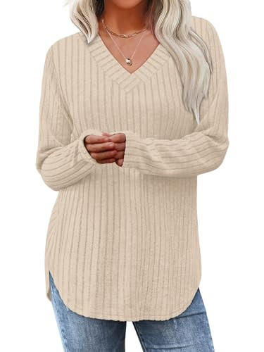 WIHOLL Long Sleeve V Neck Tunic Top