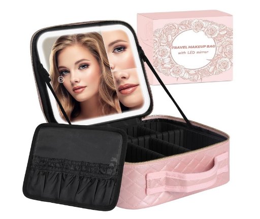 Travel Makeup Bag with LED Mirror