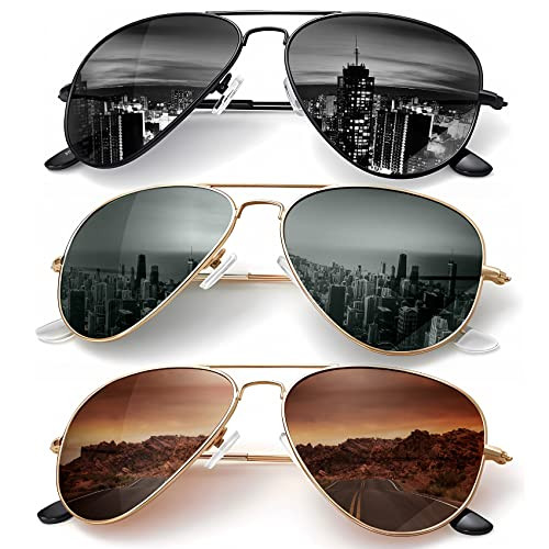 Classic Aviator Sunglasses, Set of 3