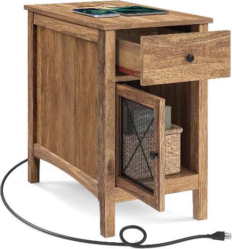 VASAGLE Side Table with Charging Station