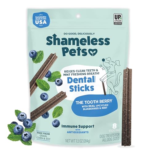 Shameless Pets Blueberry & Mint Dental Chews for Dogs 8 Chews