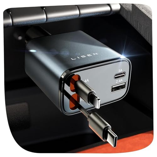 LISEN 96W 4-in-1 Retractable USB-C + Lightning Car Charger