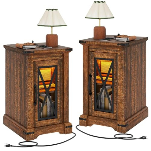 Yitahome Farmhouse End Tables with LED Lights