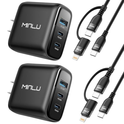 MINLU 2-pack 65W USB-C GaN 3-Port PPS Wall Charger with 100W Cables