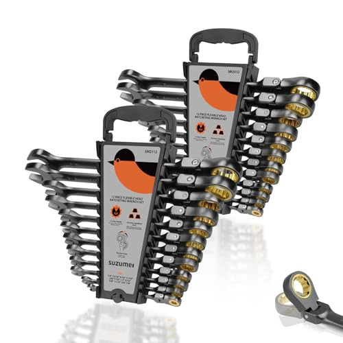 SUZUME 24-Piece Metric and SAE Flex Head Ratcheting Wrench Set
