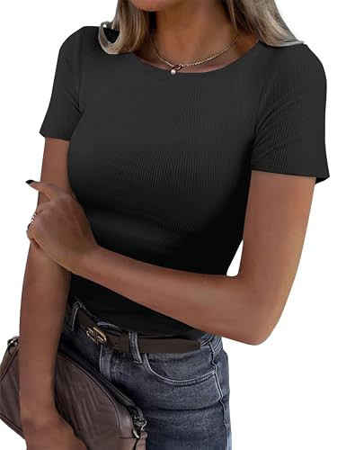 GKBK Women's Ribbed Short Sleeve Tops
