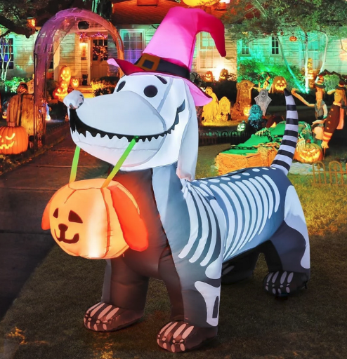 GOOSH Halloween 5.7' Inflatable Skeleton Dog