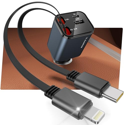 RAMPOW 65W Car Charger with Retractable Cables