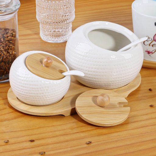 Ceramic Sugar Bowl with Lid and Spoon