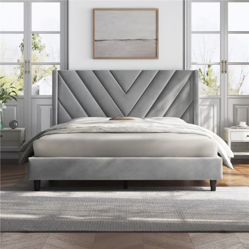 Renwick Modern Upholstered Platform Queen Bed with Slat Support