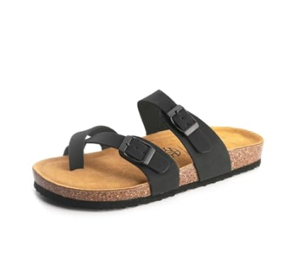 Women’s Adjustable Double Buckle Brown Slide Sandals 