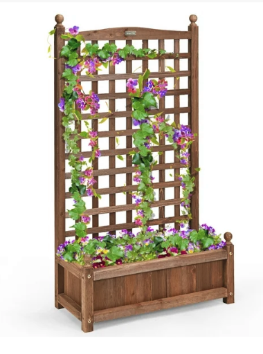 Costway Solid Wood Planter Box with Trellis