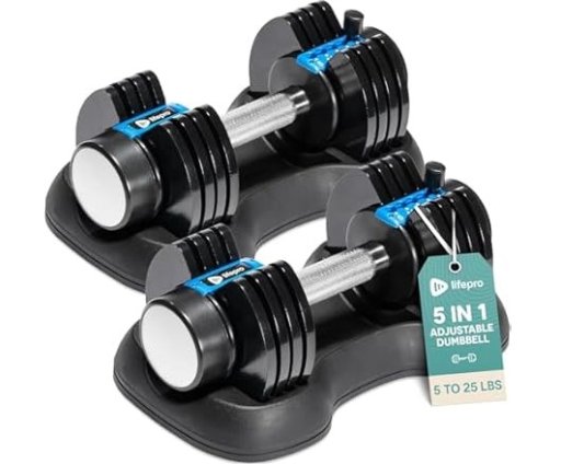 LifePro PowerFlow Plus 5-in-1 Adjustable Dumbbell Set, 25 Lbs.