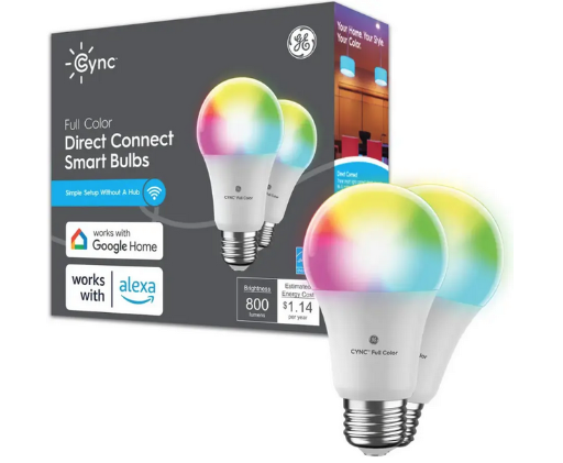 GE Cync A19 Smart LED Color Changing Light Bulbs (2-Pack)