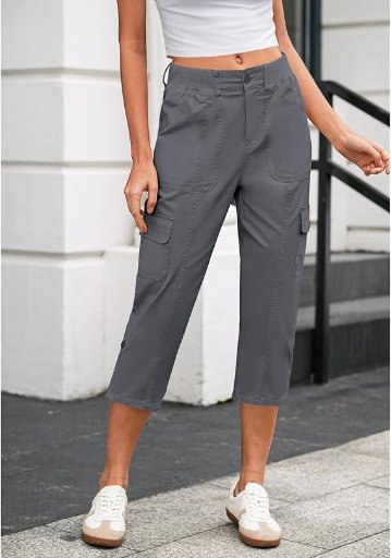 LookbookStore Capri Pants with Pockets for Women