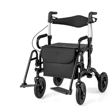 2-in-1 Rollator Walker with Detachable/Foldable Footrests