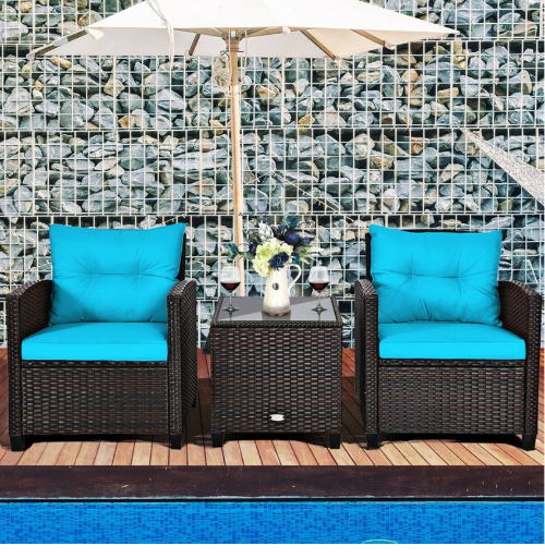 3-Piece Rattan Patio Furniture Set with Large Cushions