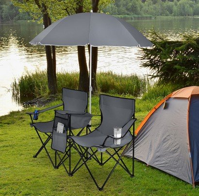 Folding Double Chair with Umbrella (Many Color Choices)