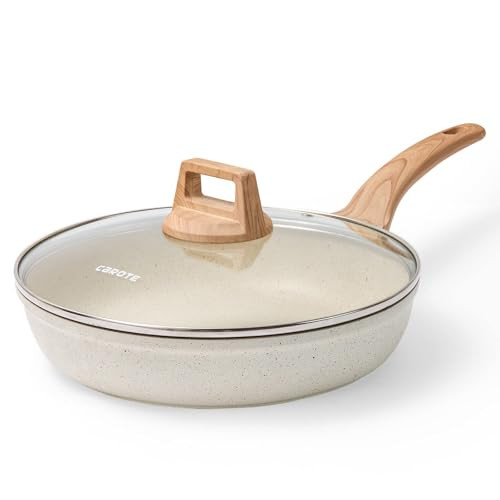 CAROTE Nonstick White Granite Frying Pan w/ Lid