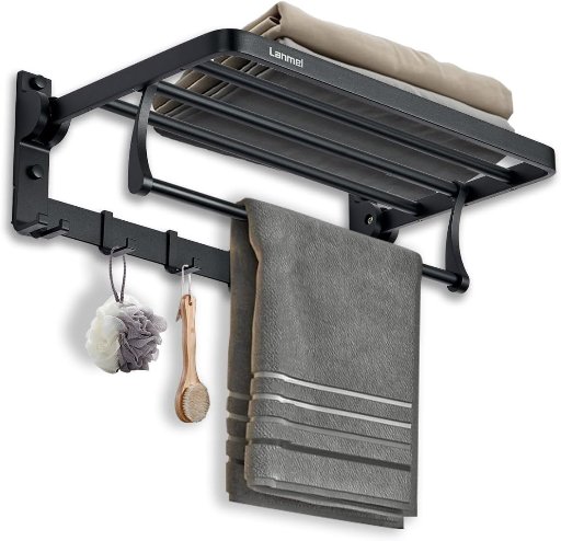 LANMEL Foldable Towel Rack with Shelf