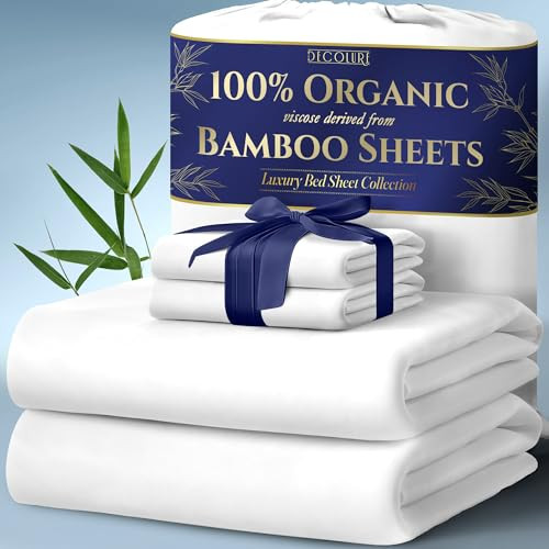DECOLURE 100% Organic Viscose Derived from Bamboo 4 PC King Size Sheet Set
