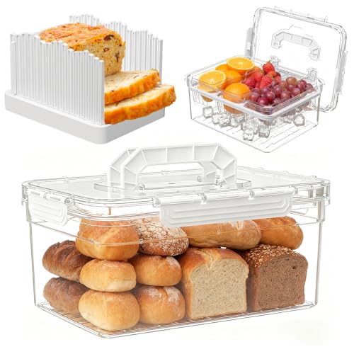 Sorgion Bread Box, Slicer Guide and 3-Piece Condiment Tray Set (White, Beige, Pink)