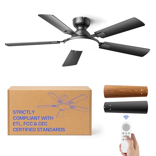 Homelist Ceiling Fans with Lights 52 Inch, Low Profile Flush Mount Fan, Quiet 6 Speeds DC Reversible Motor Deal