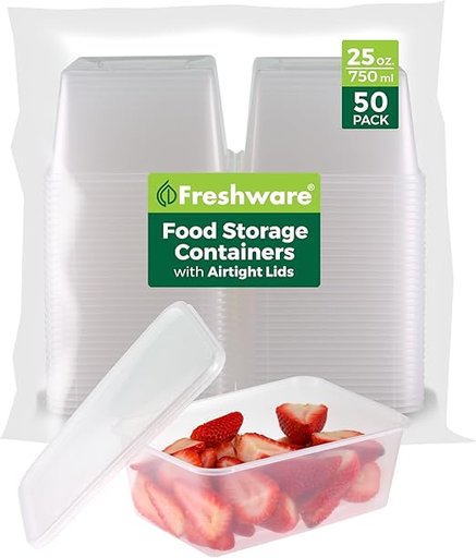 Freshware 25-Oz Plastic Deli Food Storage Containers 50-Count