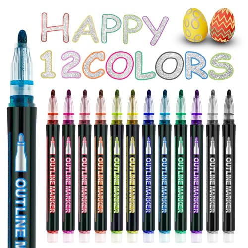 Shimmer Markers Outline Glitter Pens,12 Colors