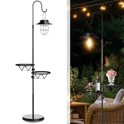 Solar Floor Lamp with Detachable Hanging Lantern & Small Side Table