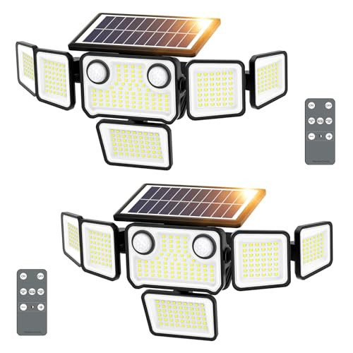 2 Pack of 6 Heads Solar Flood Lights Outdoor with 2 Motion Sensors