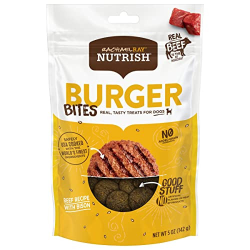 Rachael Ray Nutrish Burger Bites Real Meat Dog Treats, Beef Burger with Bison Recipe, 5 Ounces (Pack of 5), Grain Free