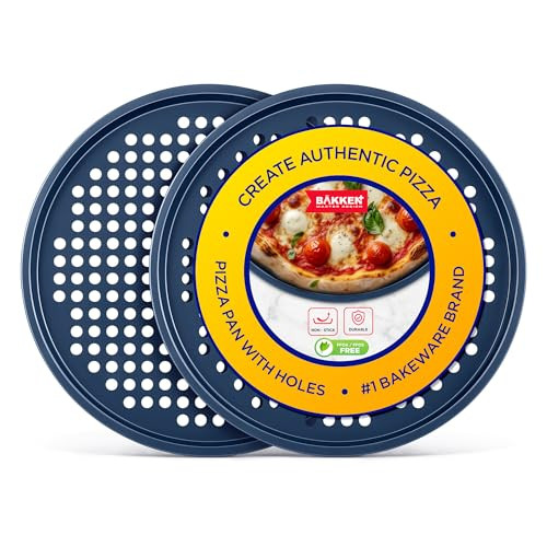 2-Pack Bakken Pizza Baking Pan Round Perforated Carbon Steel w/ Non-Stick Marble Coating