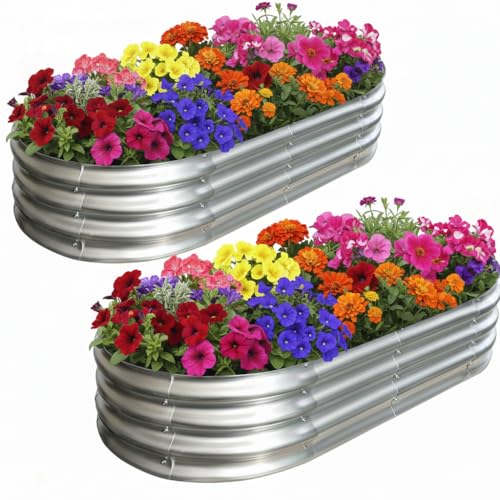 2-Pack 4'x2'x1' Galvanized Oval Raised Garden Bed Kit w/ Safety Edging