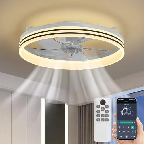 Dimmable Flush Mount Ceiling Fan with Remote