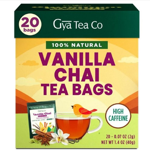 Gya Tea Co Vanilla Chai Black Tea Bags, 20 Count
