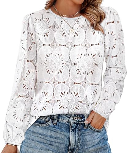 Long Sleeve Flower Lace Tops