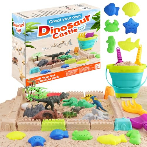 Dinosaur Sand Toys with Collapsible Bucket Set