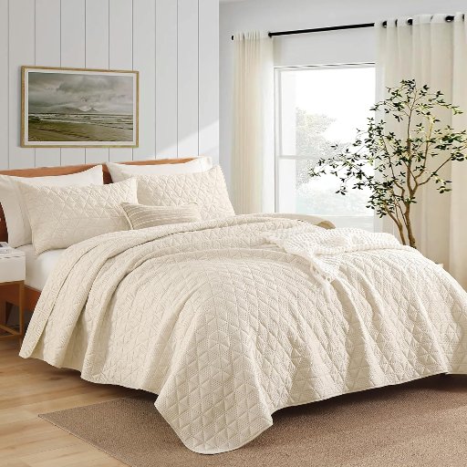 3 PC Beige Queen Lightweight Quilt Set