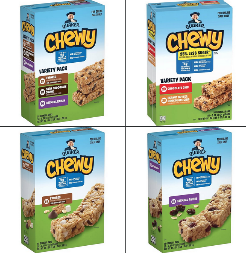 Huge Variety of Quaker Chewy Granola Bars, 58 Count