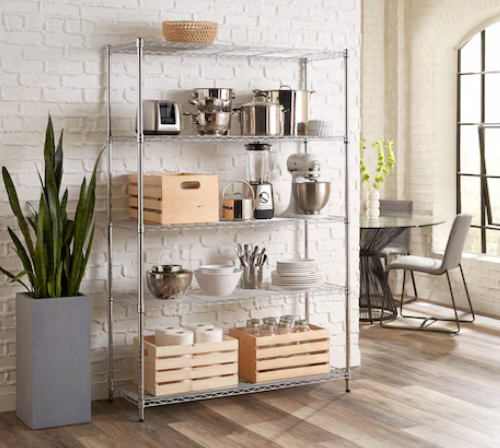 4-Tier Black Steel Utility Shelving Unit