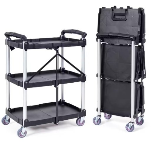SucceBuy 3 Tier Folding Rolling Utility Cart