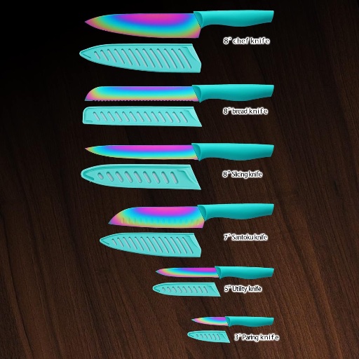 Marco Almond 12-Piece Rainbow Kitchen Knife Set