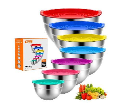 7 Pack Stainless Steel Mixing Bowls with Lids Set