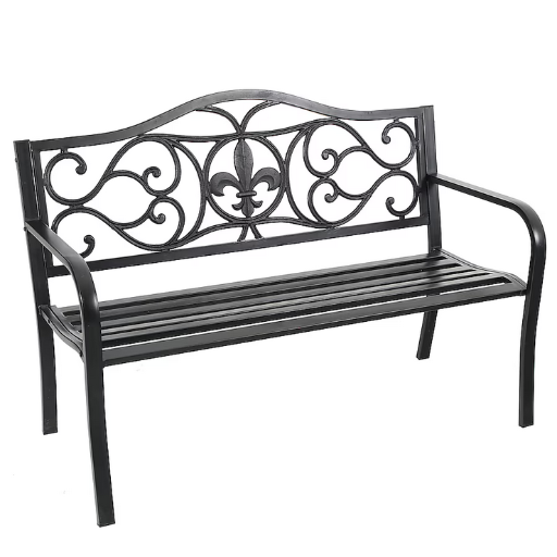 Style Selections Fleur-de-lis Black Steel Garden Bench