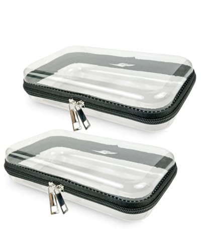 2 Pack Small Clear Hard Shell Zipper Case